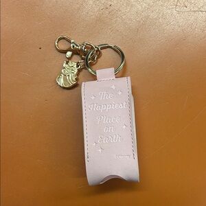 Disney World Light Pink Keychain with Gold Charm hand sanitizer like new